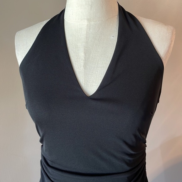 DAVID MEISTER cocktail party black halter dress high low hem lined size SM 6 - Picture 2 of 16